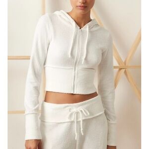 Out From Under White Terry Cloth Cropped Full XZip Women's Hoodie - xs